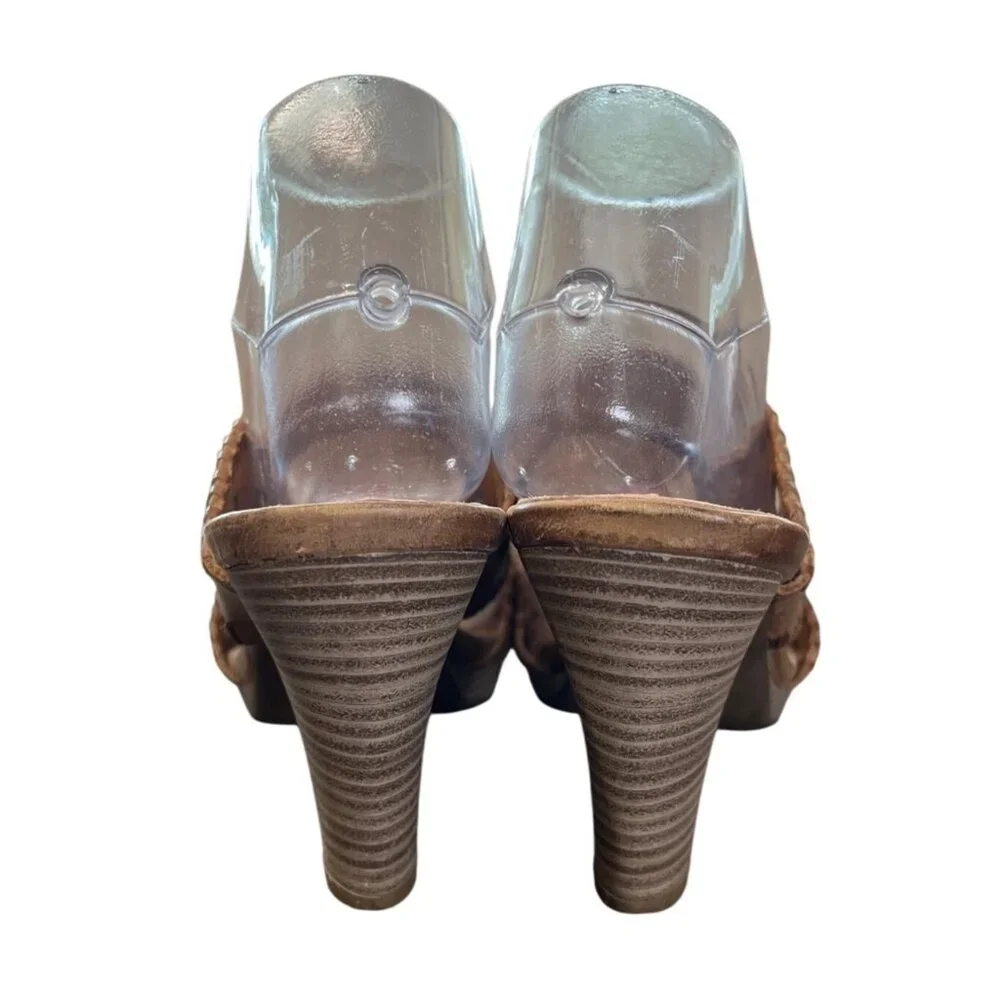 Pikolinos Sandals Brown Leather Wooden Stacked High Heels Womens Size 40 / 9-9.5 - Picture 3 of 9